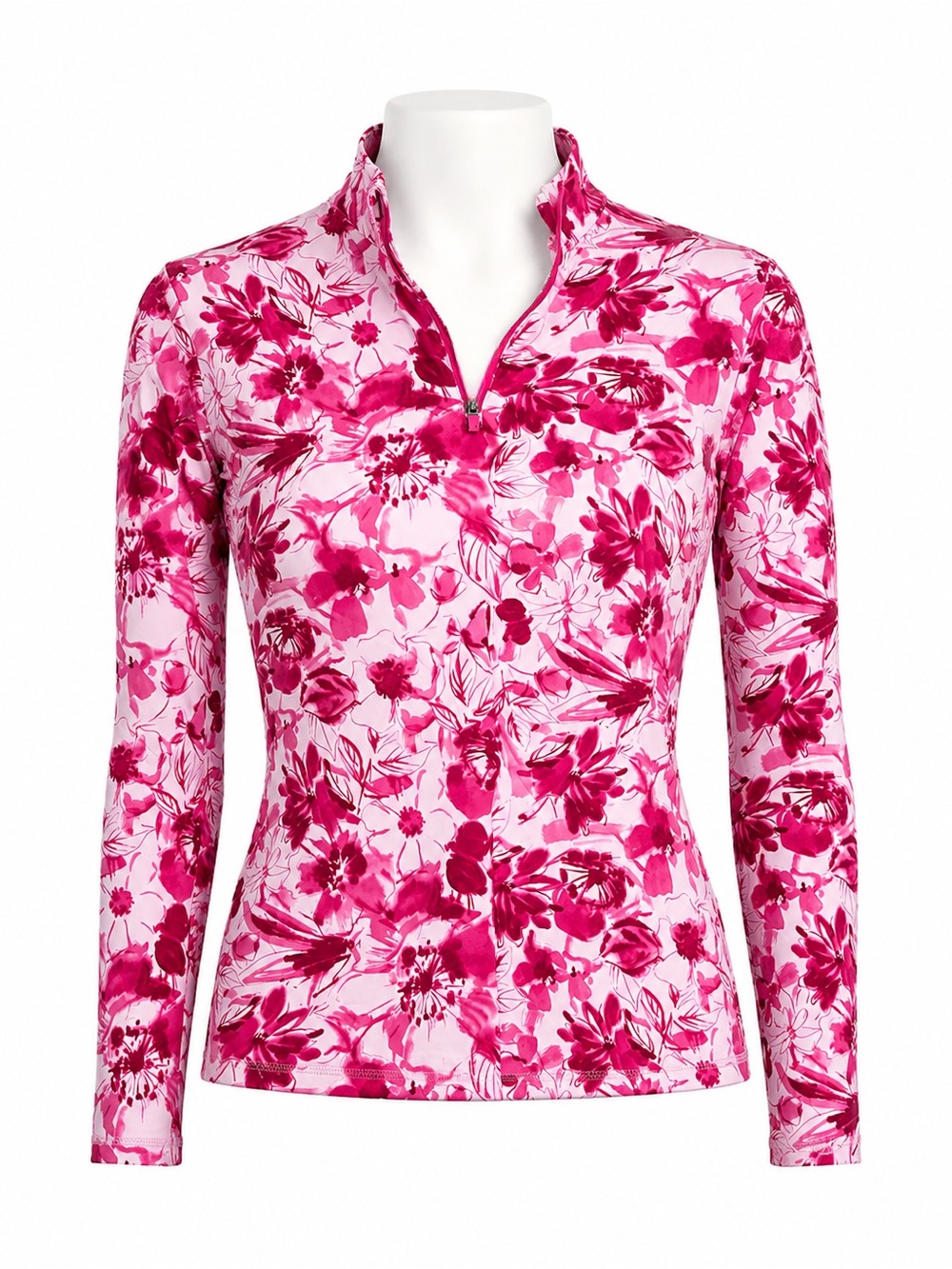 Size L Callaway Women’s Opti-Dri UPF 50 Floral Quarter-Zip Golf Top NWT Pink